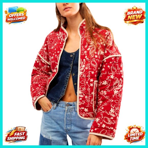 Jackets & Blazers - Retro Striped Quilted Puffer Jacket Cropped Stand Collar Vintage Outerwear